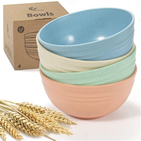 Ptnitwo Cereal Bowls Set Of 4 Wheat Straw Fiber Bowls Unbreakable And Reusable