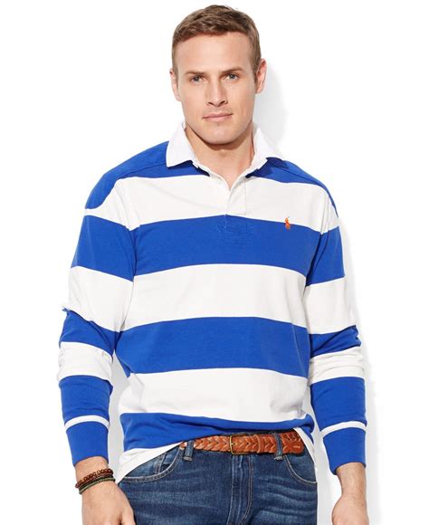 Polo Ralph Lauren Big And Tall Long Sleeve Stripe Rugby Shirt In Blue