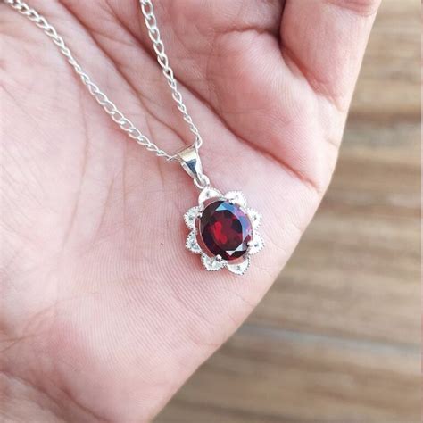 Natural Red Garnet Gemstone Sterling Silver Necklace Shraddha Shree Gems