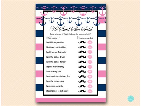 Pink And Navy Nautical Bridal Shower Games Magical Printable