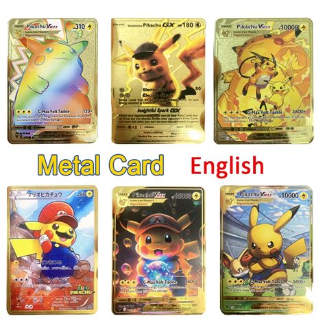 Cartas De Pok Mon Pikachu De Tarjetas De Metal Doradas DIY Tarjetas De