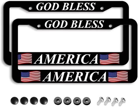 God Bless America License Plate Frame 2 Pcs Personalized Patriot American Flag