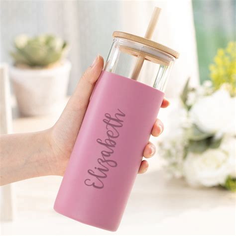 Personalized Glass Tumbler With Straw Ice Coffee Tumbler Glass Tumbler With Bamboo Lid Glass