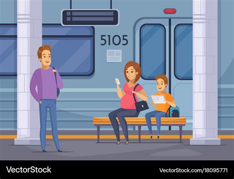 Subway Underground People Cartoon Composition Vector Image