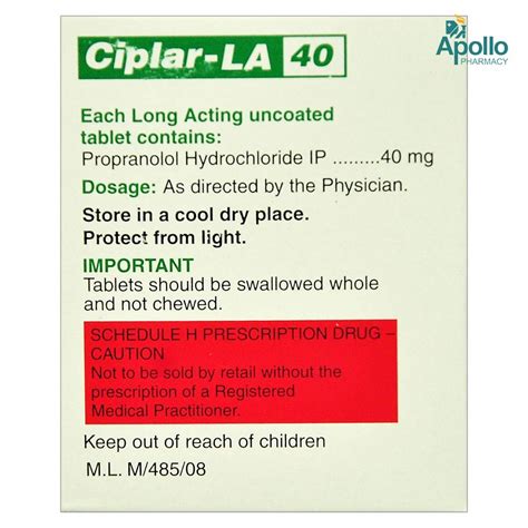 Ciplar La 40 Tablet 15s Price Uses Side Effects Composition