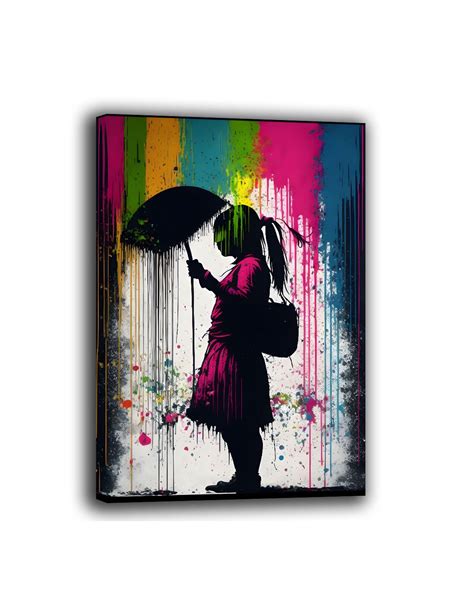 Quadro Moderno BANKSY Baby Color Rain Stampa Su Tela