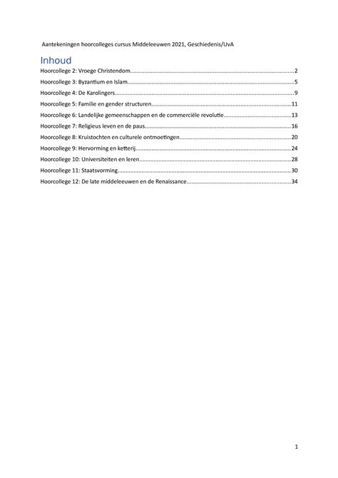 Hoorcollege Aantekeningen Middeleeuwse Geschiedenis 2021 2022