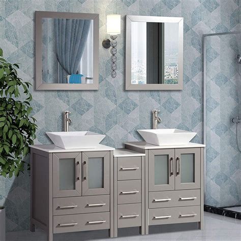 Vanity Art 60 Inches Double Sink Bathroom Vanity Compact Set 3 Cabinets, 2 Shelves, 7 Drawers ...