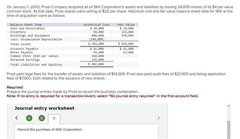 Solved On January Prost Company Acquired All Of Skk Chegg