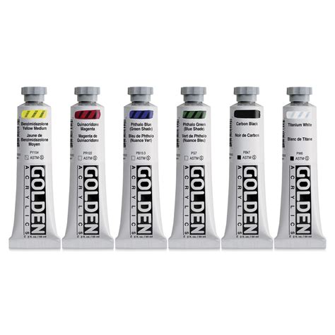 Golden Heavy Body Artist Acrylic Set Essentials Set Of 6 Assorted Colors 59 Ml Tubes Blick