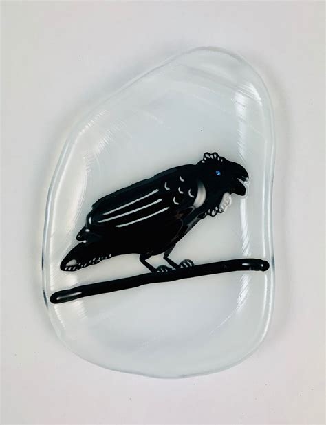 Raven Fused Glass Tea Bag Catcher Dish Etsy