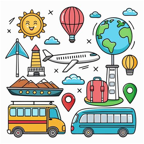 Vibrant Travel And Transport Icon Set Vector Premium AI Generated Vector