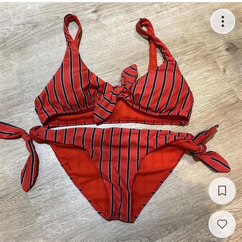 Billabong Knot Striped Bikini In Red Both Size S Depop