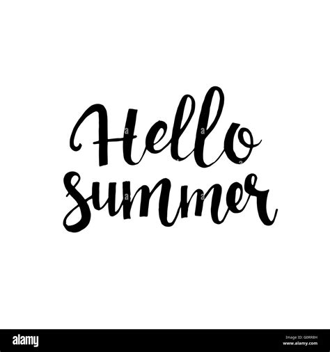 Hello Summer Phrase Handwritten Lettering Modern Calligraphy Vector