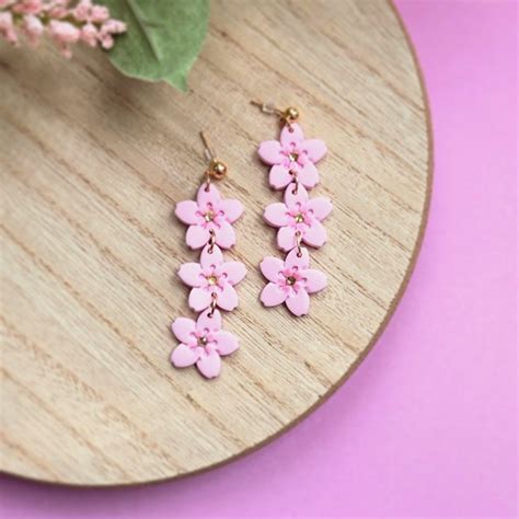 Dangle Cherry Blossom Clay Earrings Mothers Day Earrings Spring