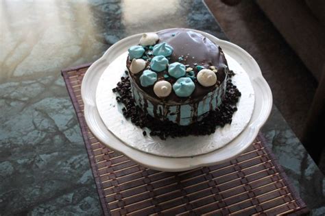 Blue Meringue Chocolate Cake With Dark Belgium Chocolate Icing And Dark