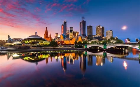 Premium AI Image Melbourne City Skyline At Twilight In Australia Ai