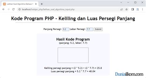 Kode Program Php Keliling Dan Luas Persegi Panjang