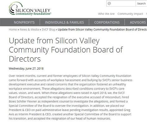 Silicon Valley Community Foundation Ceo Ousted After Report Details