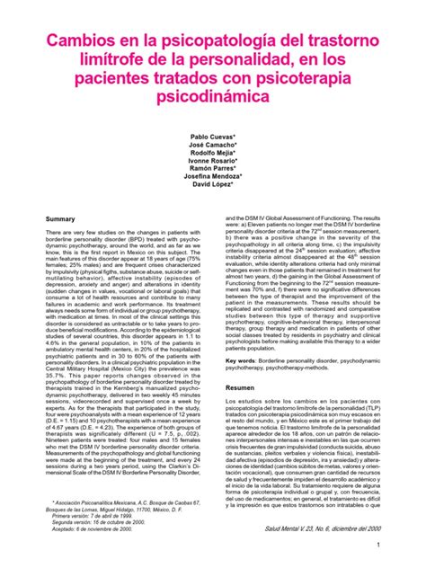 Pdf Cambios En La Psicopatolog A Del Trastorno Lim Trofe De La