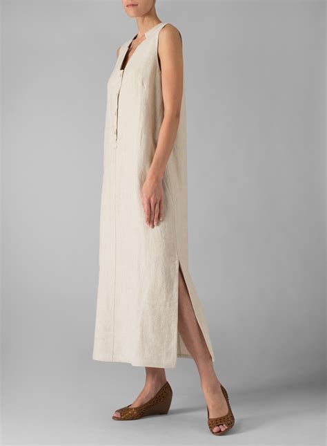 Linen Sleeveless Slip On Oat Dress