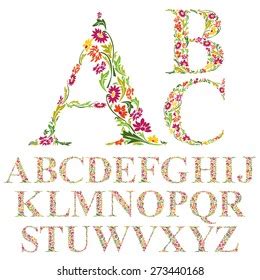 Font Made Leaves Floral Alphabet Letters Stock Vector Royalty Free