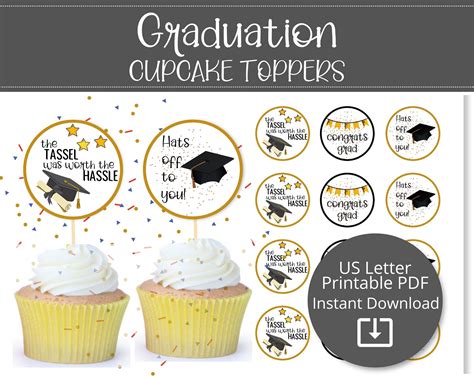 Graduation Printable Cupcake Toppers Graduation Party Decor Etsy