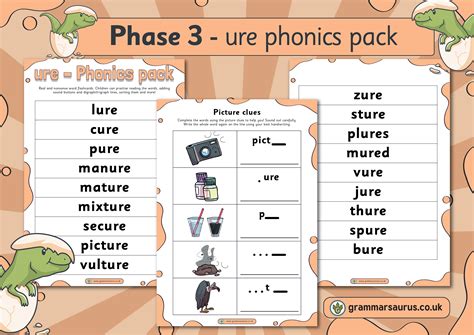 Phonics Phase 3 Ure Phonics Pack Grammarsaurus