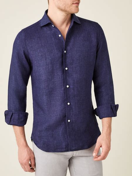 Navy Blue Classic Linen Shirt Luca Faloni