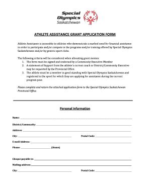 Fillable Online Specialolympics Sk Athlete Assistance Grant Application