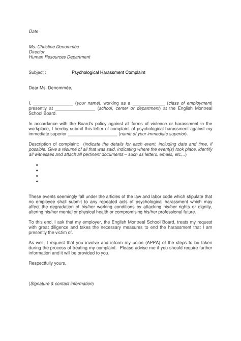 Sample Harrasement Complaint Letter Templates At