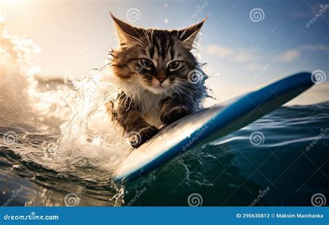 The Cat Is Surfing Catching A Wave Active Recreation And Lifestyle