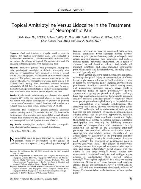 Pdf Topical Amitriptyline Versus Lidocaine In The Treatment Of