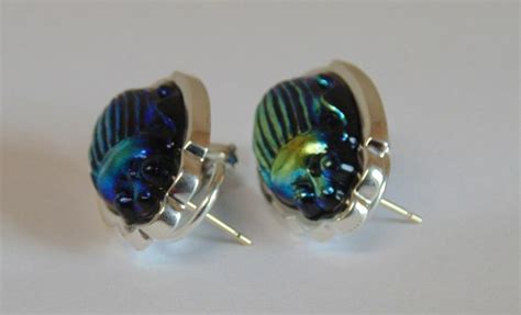 PAIR Of RARE TIFFANY FAVRILE ART GLASS COBALT SCARAB Gem