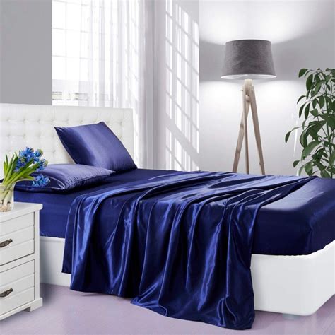 Lanest Housing Silk Satin Sheets 4 Piece Full Size Satin Bed Sheet Set