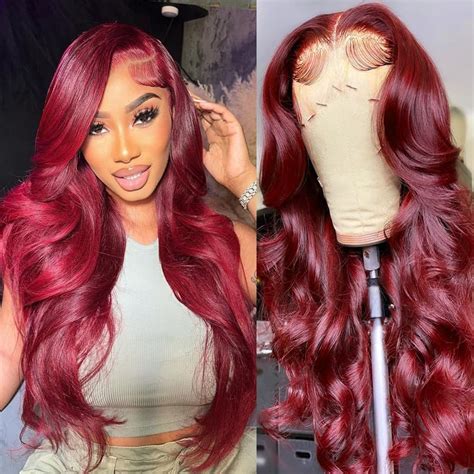 Amazon AOSUN HAIR 28 99j Burgundy Body Wave Lace Front Wigs