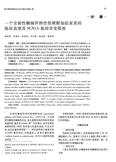 一个全面性癫痫伴热性惊厥附加症家系的临床表型及scn1a基因突变筛查word文档在线阅读与下载无忧文档