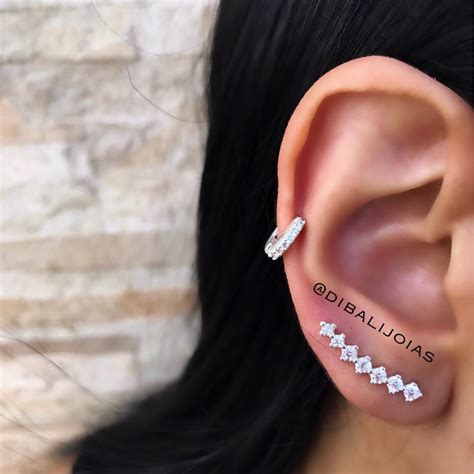 Brinco Que Pega A Orelha Toda - Brinco Ear Cuff de Prata Fino com Zircônias - Dibali Joias