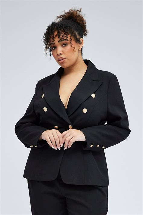 Black Fitted Blazer Gold Button Double Breasted Lined You And All