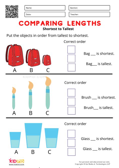 Comparing Lengths Year Worksheets