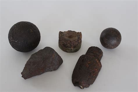 Lot 2 Civil War Cannon Balls And 3 More Metal Relics