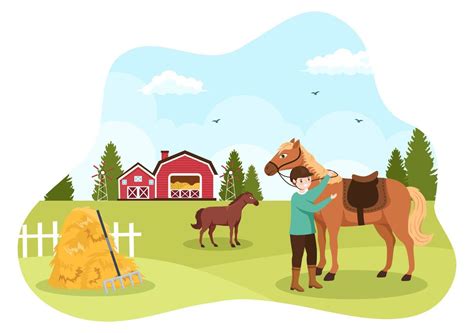 Horse Riding Cartoon Illustration with Cute People Character Practicing ...