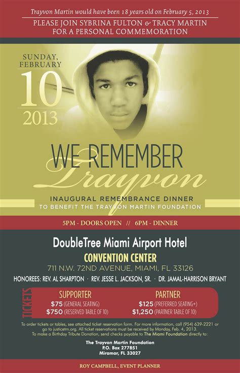 Inaugural Remembrance Dinner To Benefit The Trayvon Martin Foundation ...