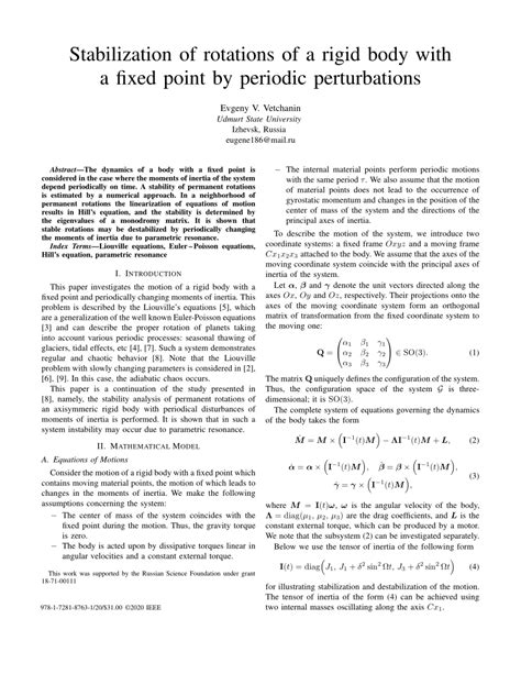 PDF Stabilization Of Rotations Of A Rigid Body With A Fixed Point By