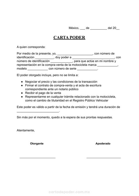 Carta Poder De Compra Venta De Motocicleta