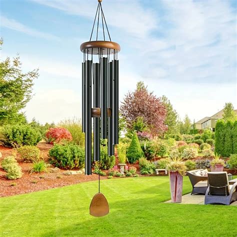 Pcs Classic Black Aluminum Pipe Wind Chimes With Wooden Hanging Tag