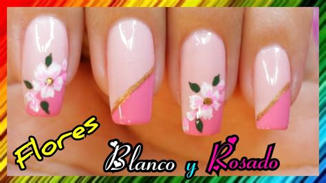 DECORACIÓN DE UÑAS FLORES Y FRANCÉS DIAGONAL NailArt By Andy YouTube