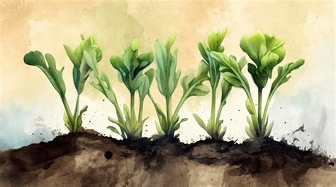 Premium AI Image | A watercolor painting of young plants growing in the ...