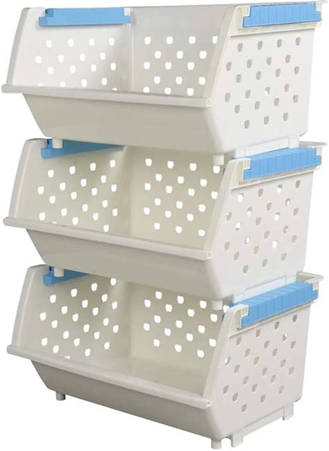 Fosly 3 Tier Large Plastic Stacking Storage Basket Bin White Amazon