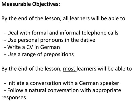 Measurable Objectives By The End Of The Lesson All Learners Will Be